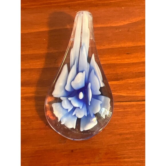 2 Glass Teardrop Heart Floral Design Pendant Inside Flower Wearable Art Estate - Picture 2 of 4